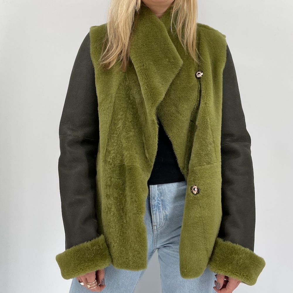 Real Shearling Light Green Crossover Reversible Jacket